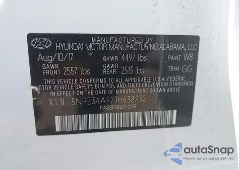 2018 Hyundai Sonata Sel z USA, uszkodzony, nr VIN 5NPE34AF2JH638732